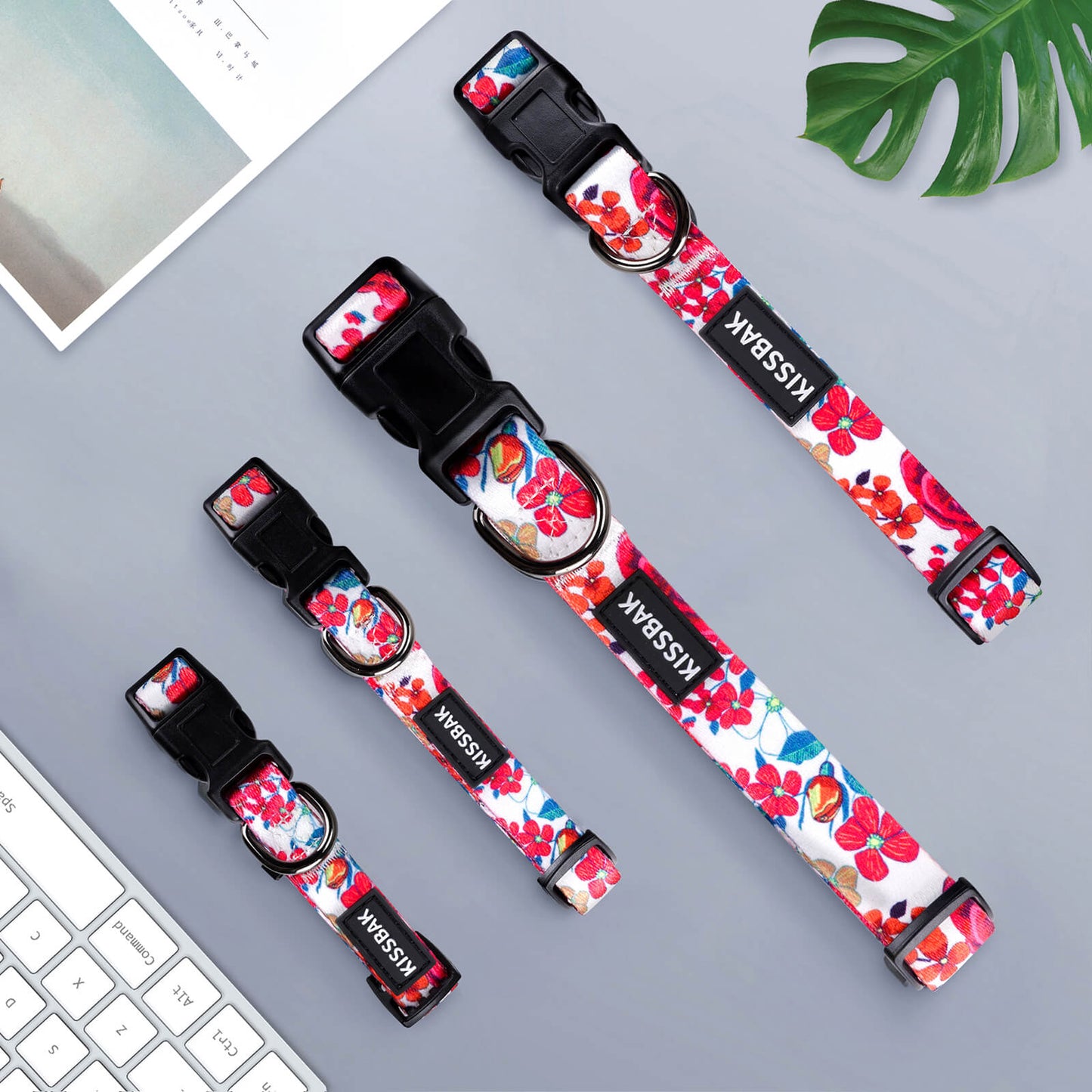 KISSBAK Dog Collar for Small-Medium-Large Dogs - Special Design Cute Girl Dog Pet Collar Soft Adjustable Fancy Floral Girl Puppy Dog Collars Scarlet Rose