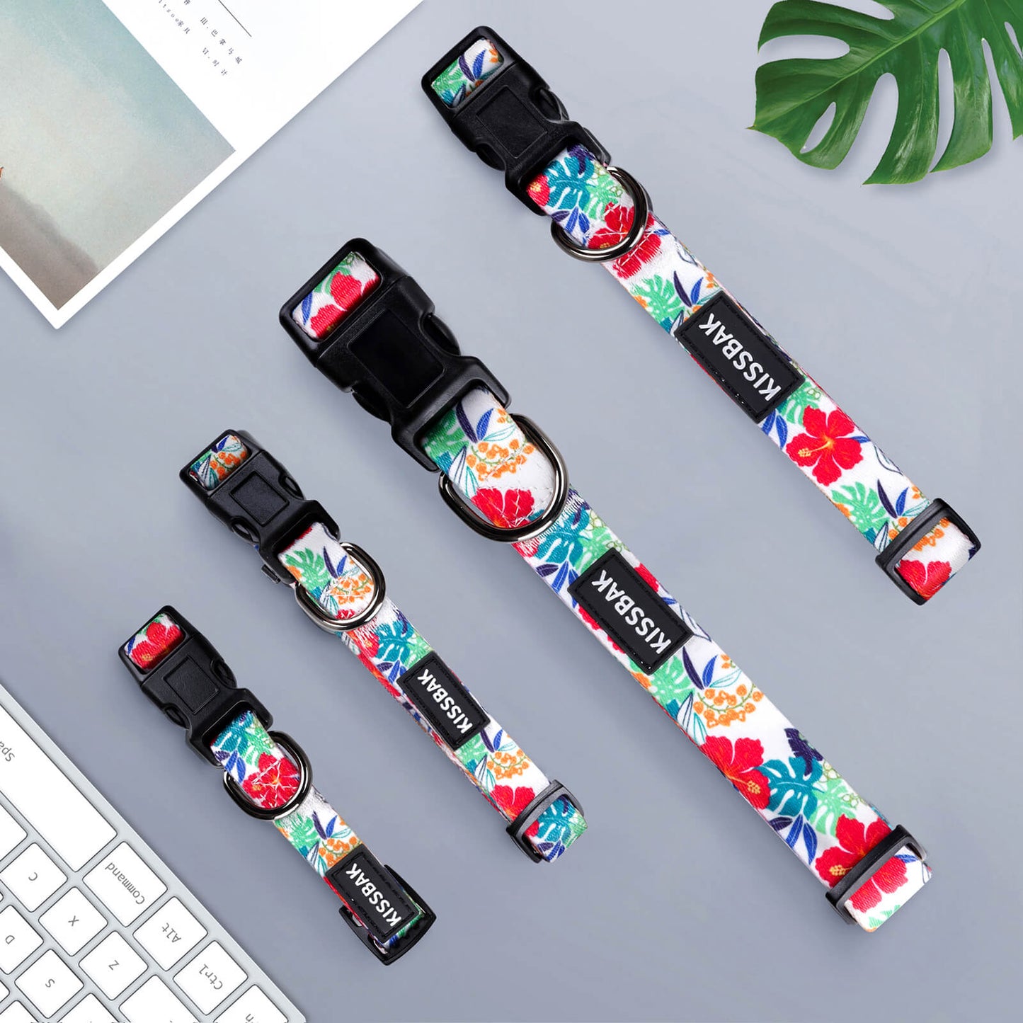 KISSBAK Dog Collar for Small-Medium-Large Dogs - Special Design Cute Girl Dog Pet Collar Soft Adjustable Fancy Floral Girl Puppy Dog Collars Hibiscus Red