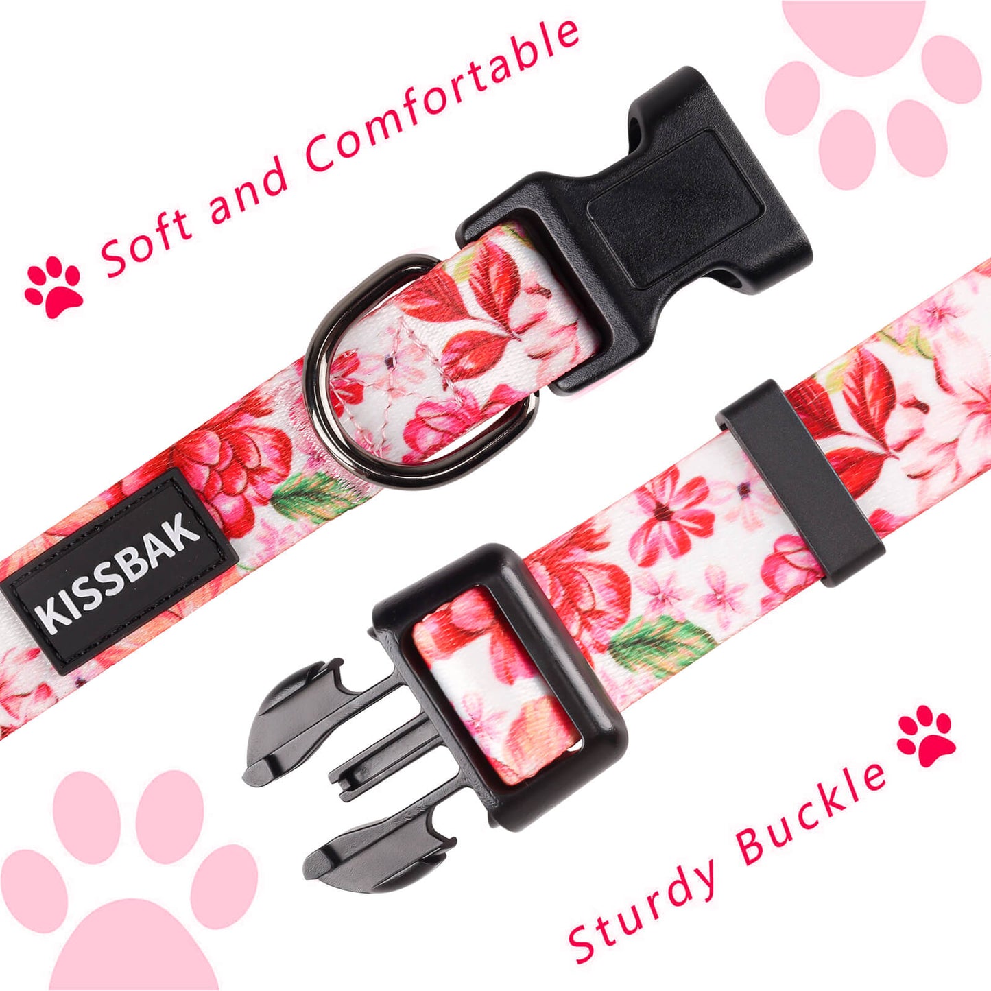 KISSBAK Dog Collar for Small-Medium-Large Dogs - Special Design Cute Girl Dog Pet Collar Soft Adjustable Fancy Floral Girl Puppy Dog Collars Pink Poeny