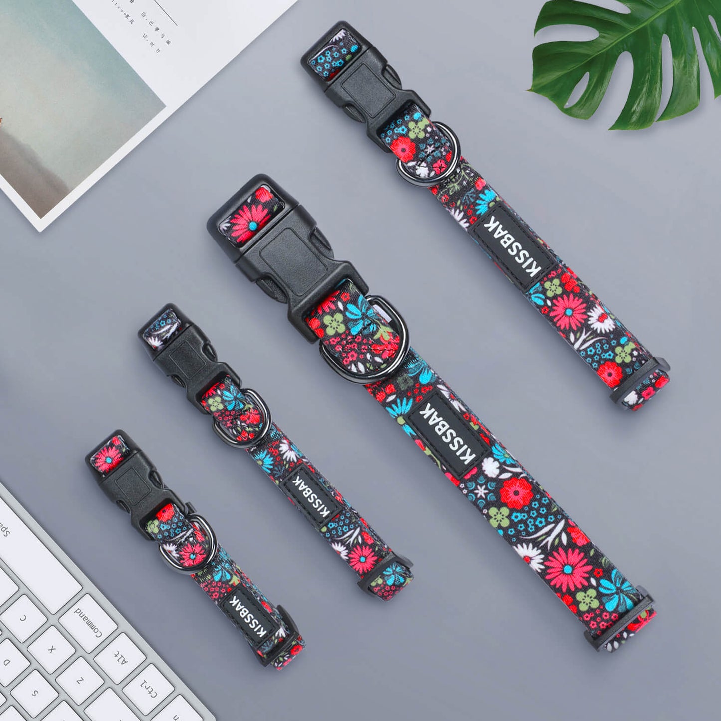 KISSBAK Dog Collar for Small-Medium-Large Dogs - Special Design Cute Girl Dog Pet Collar Soft Adjustable Fancy Floral Girl Puppy Dog Collars Floral Red