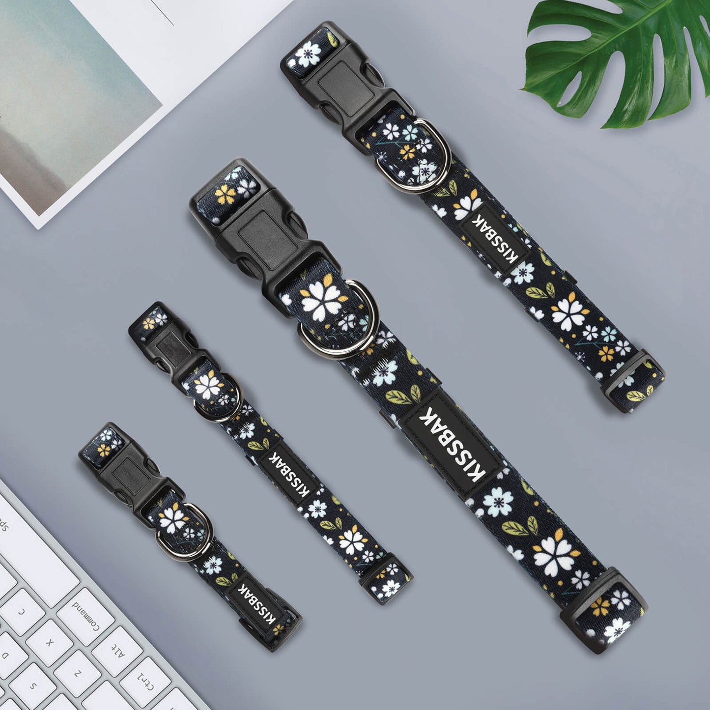 KISSBAK Dog Collar for Small-Medium-Large Dogs - Special Design Cute Girl Dog Pet Collar Soft Adjustable Fancy Floral Girl Puppy Dog Collars White Jasmine