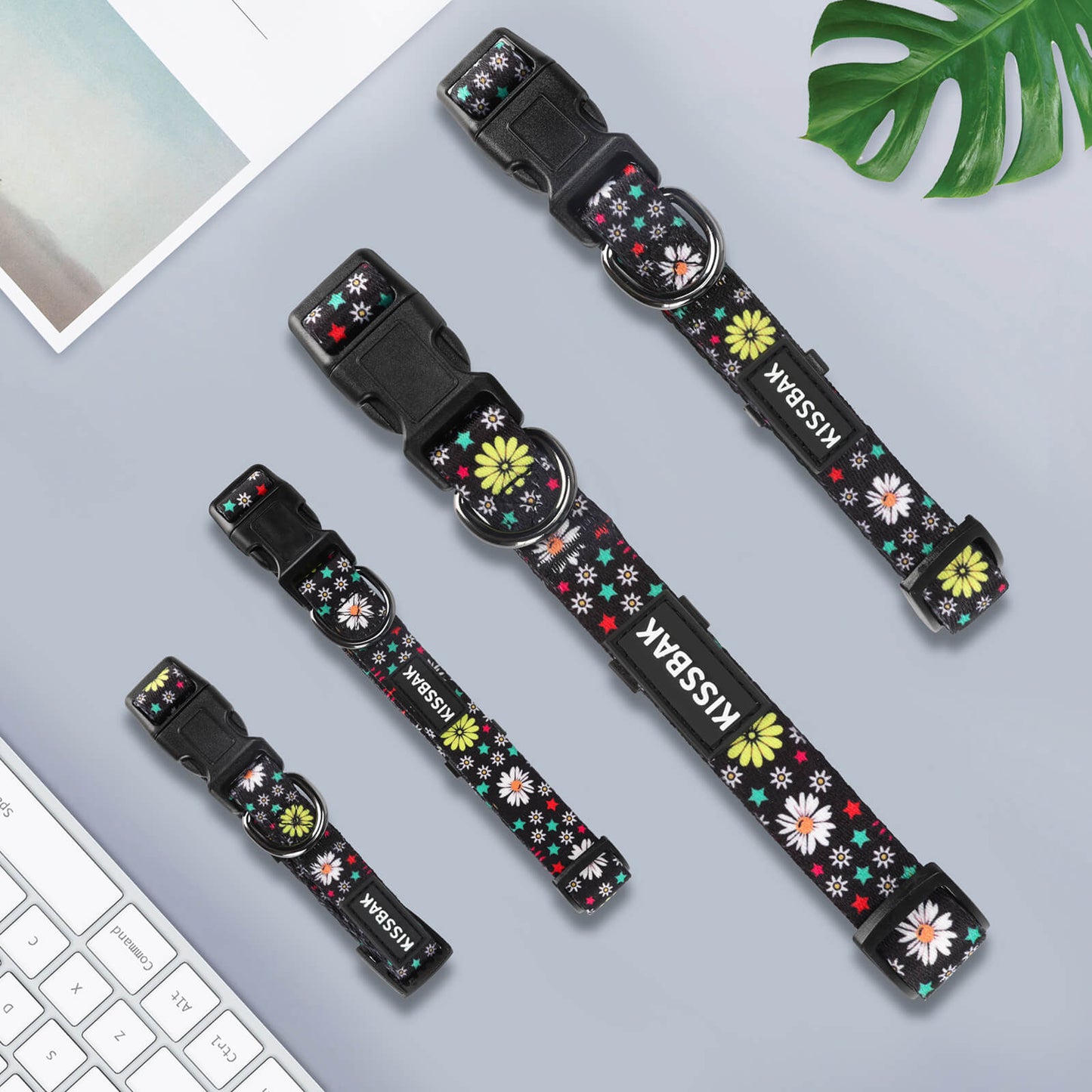 KISSBAK Dog Collar for Small-Medium-Large Dogs - Special Design Cute Girl Dog Pet Collar Soft Adjustable Fancy Floral Girl Puppy Dog Collars White Daisy
