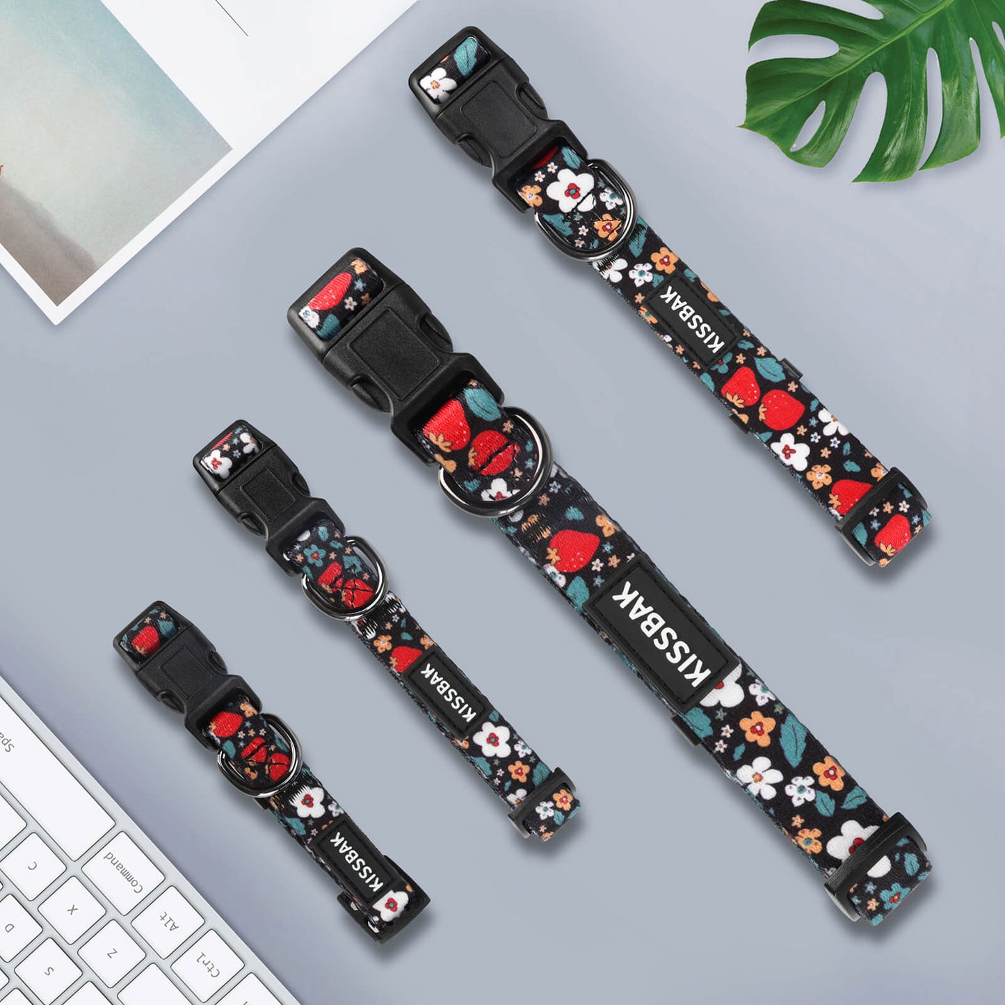 KISSBAK Dog Collar for Small-Medium-Large Dogs - Special Design Cute Girl Dog Pet Collar Soft Adjustable Fancy Floral Girl Puppy Dog Collars Strawberry