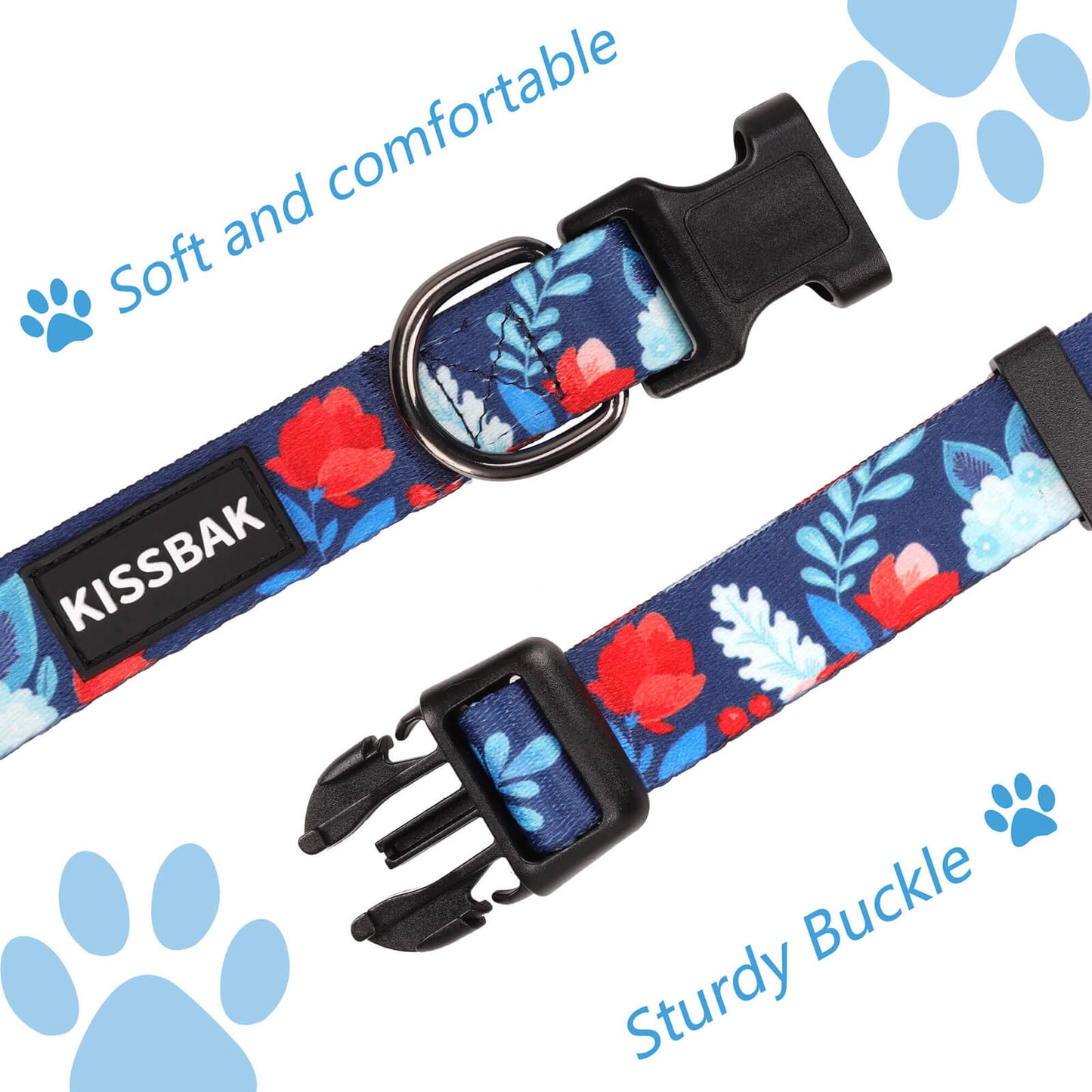 KISSBAK Dog Collar for Small-Medium-Large Dogs - Special Design Cute Girl Dog Pet Collar Soft Adjustable Fancy Floral Girl Puppy Dog Collars Vivid Rose