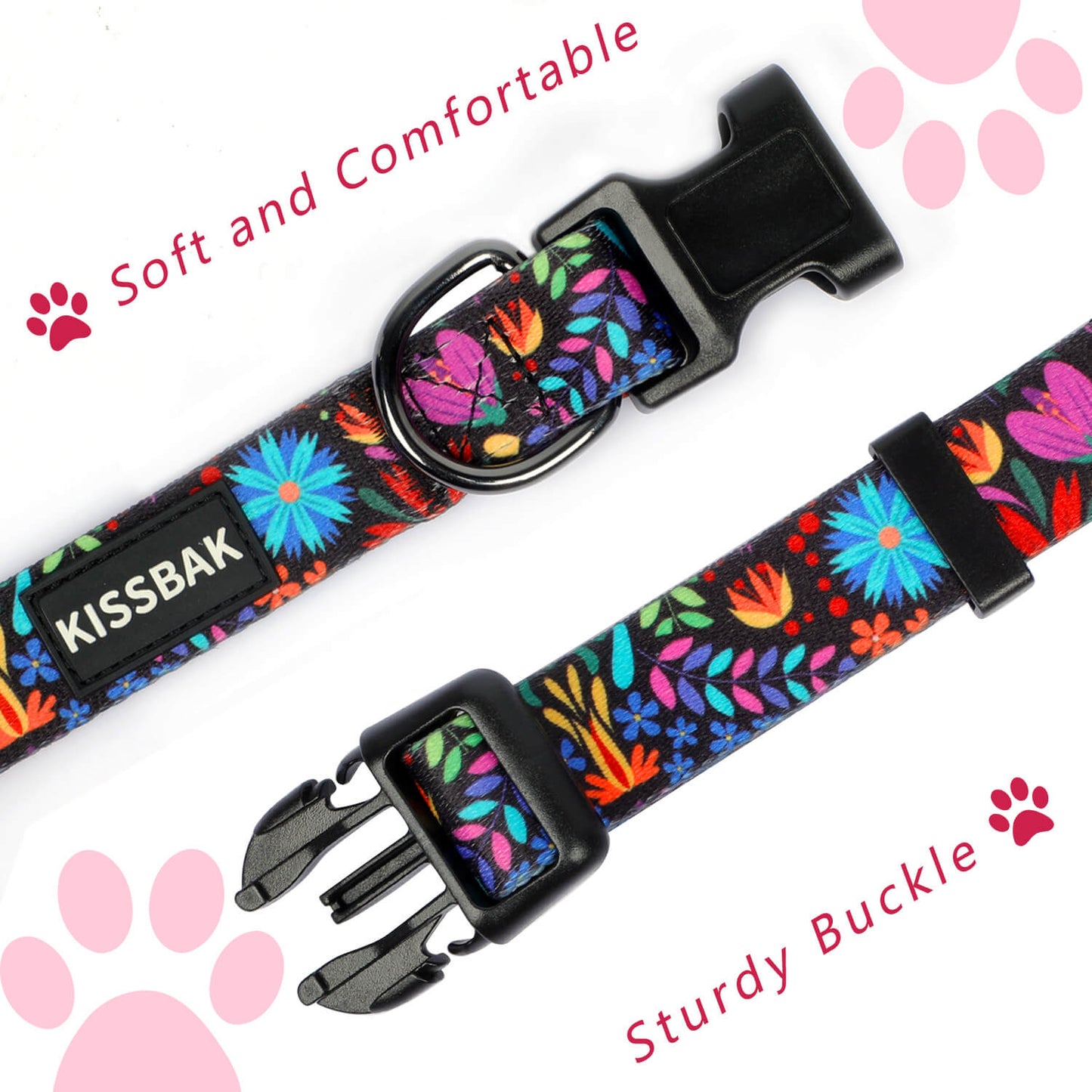 KISSBAK Dog Collar for Small-Medium-Large Dogs - Special Design Cute Girl Dog Pet Collar Soft Adjustable Fancy Floral Girl Puppy Dog Collars Floral Purple