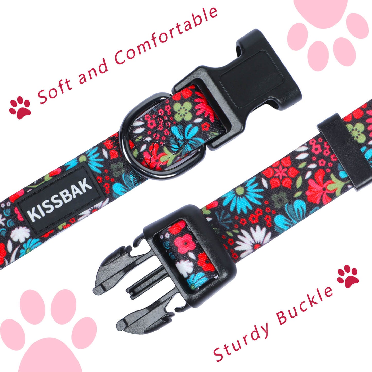 KISSBAK Dog Collar for Small-Medium-Large Dogs - Special Design Cute Girl Dog Pet Collar Soft Adjustable Fancy Floral Girl Puppy Dog Collars Floral Red