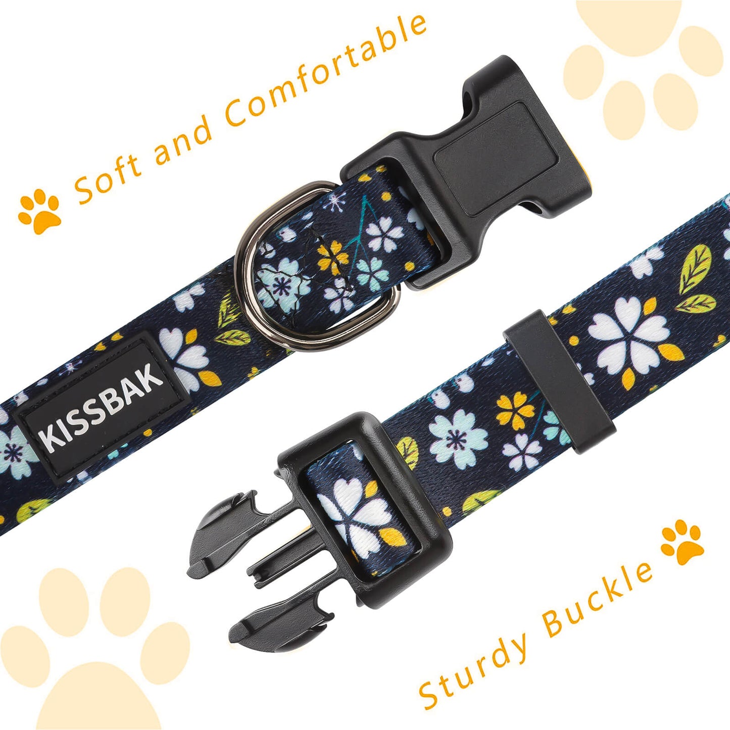 KISSBAK Dog Collar for Small-Medium-Large Dogs - Special Design Cute Girl Dog Pet Collar Soft Adjustable Fancy Floral Girl Puppy Dog Collars White Jasmine