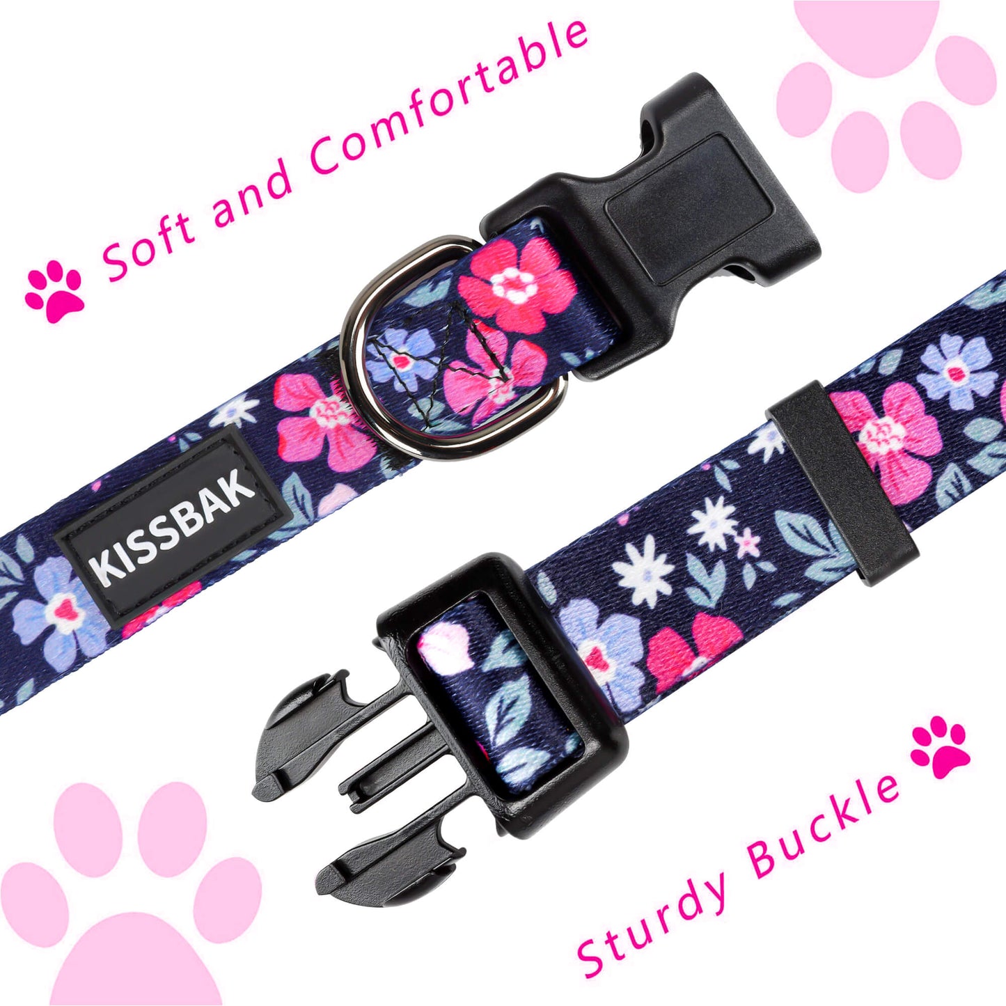 KISSBAK Dog Collar for Small-Medium-Large Dogs - Special Design Cute Girl Dog Pet Collar Soft Adjustable Fancy Floral Girl Puppy Dog Collars Rosus