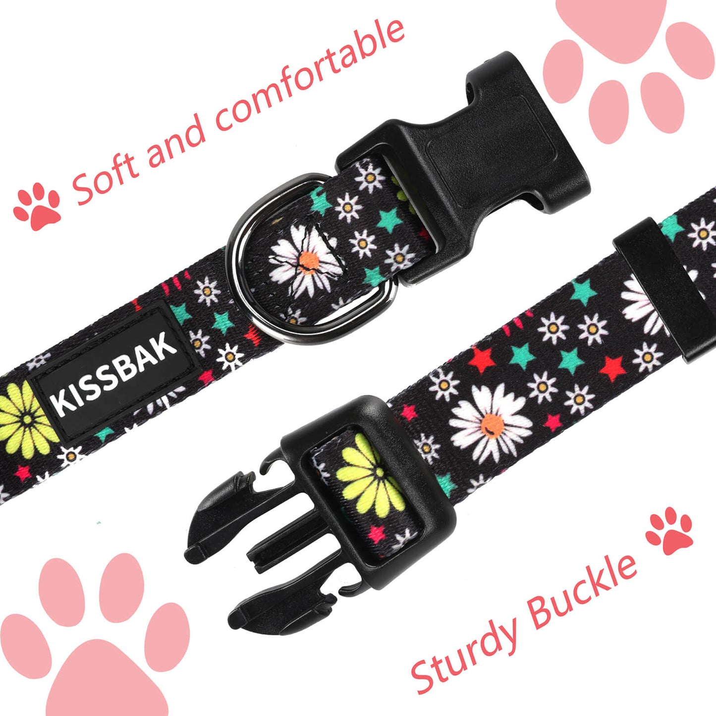 KISSBAK Dog Collar for Small-Medium-Large Dogs - Special Design Cute Girl Dog Pet Collar Soft Adjustable Fancy Floral Girl Puppy Dog Collars White Daisy
