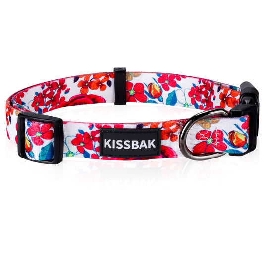 KISSBAK Dog Collar for Small-Medium-Large Dogs - Special Design Cute Girl Dog Pet Collar Soft Adjustable Fancy Floral Girl Puppy Dog Collars Scarlet Rose