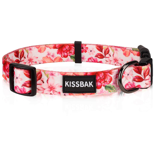 KISSBAK Dog Collar for Small-Medium-Large Dogs - Special Design Cute Girl Dog Pet Collar Soft Adjustable Fancy Floral Girl Puppy Dog Collars Pink Poeny