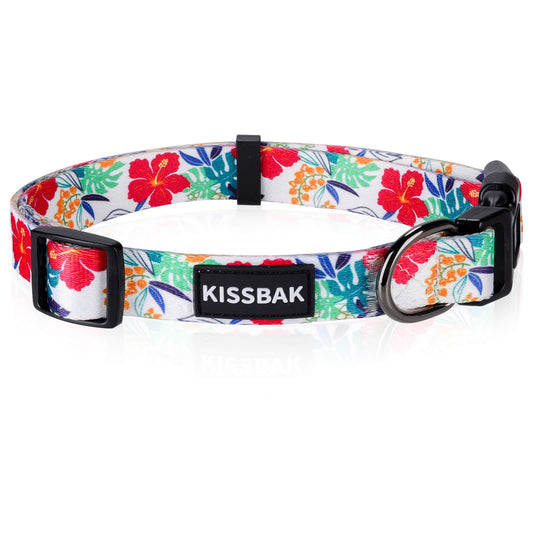 KISSBAK Dog Collar for Small-Medium-Large Dogs - Special Design Cute Girl Dog Pet Collar Soft Adjustable Fancy Floral Girl Puppy Dog Collars Hibiscus Red