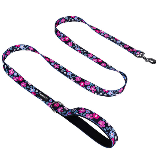KISSBAK Dog Leash for Small-Medium-Large Dogs - Comfortable Padded Handles,Premium Floral Sunflower Dog Training Leash,Walking Lead for Dogs Floral Purple Roseus