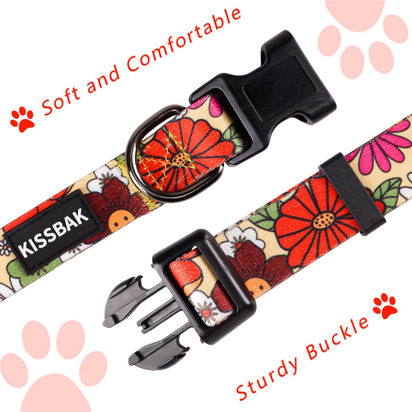 KISSBAK Dog Collar for Small-Medium-Large Dogs - Special Design Cute Girl Dog Pet Collar Soft Adjustable Fancy Floral Girl Puppy Dog Collars Lotus Flower