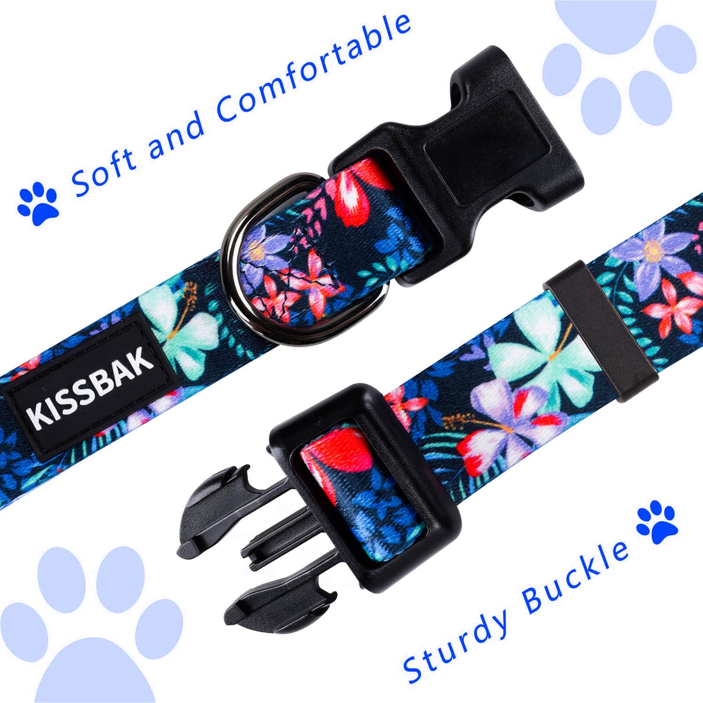 KISSBAK Dog Collar for Small-Medium-Large Dogs - Special Design Cute Girl Dog Pet Collar Soft Adjustable Fancy Floral Girl Puppy Dog Collars Hibicus Colorful