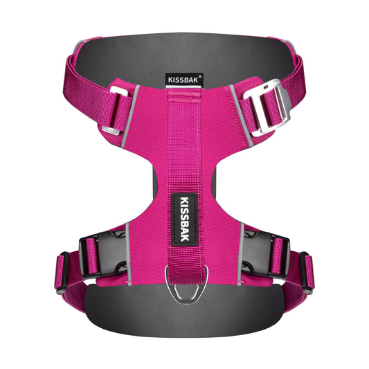 KISSBAK Dog Harness for Small-Medium-Large Dogs - No Pull Dog Vest Harness with Handle, Cute Girl Boy Reflective Soft Padded Pet Harness, 2 Leash Clips Adjustable Comfortable Easy Walk Dog Chest Harness Designed Pink Black
